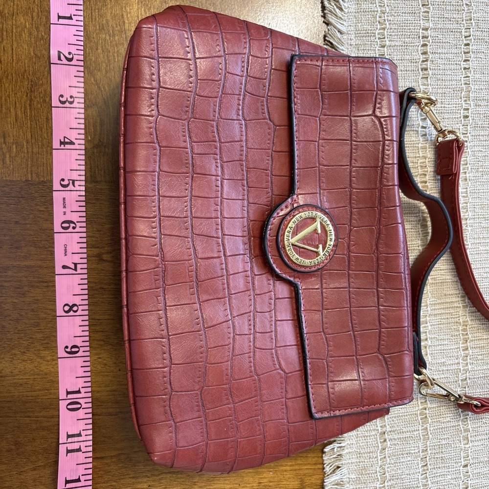 Vera NY Leonore Top Handle plus Crossbody Strap, Burnt Red Croc Embossed Handbag